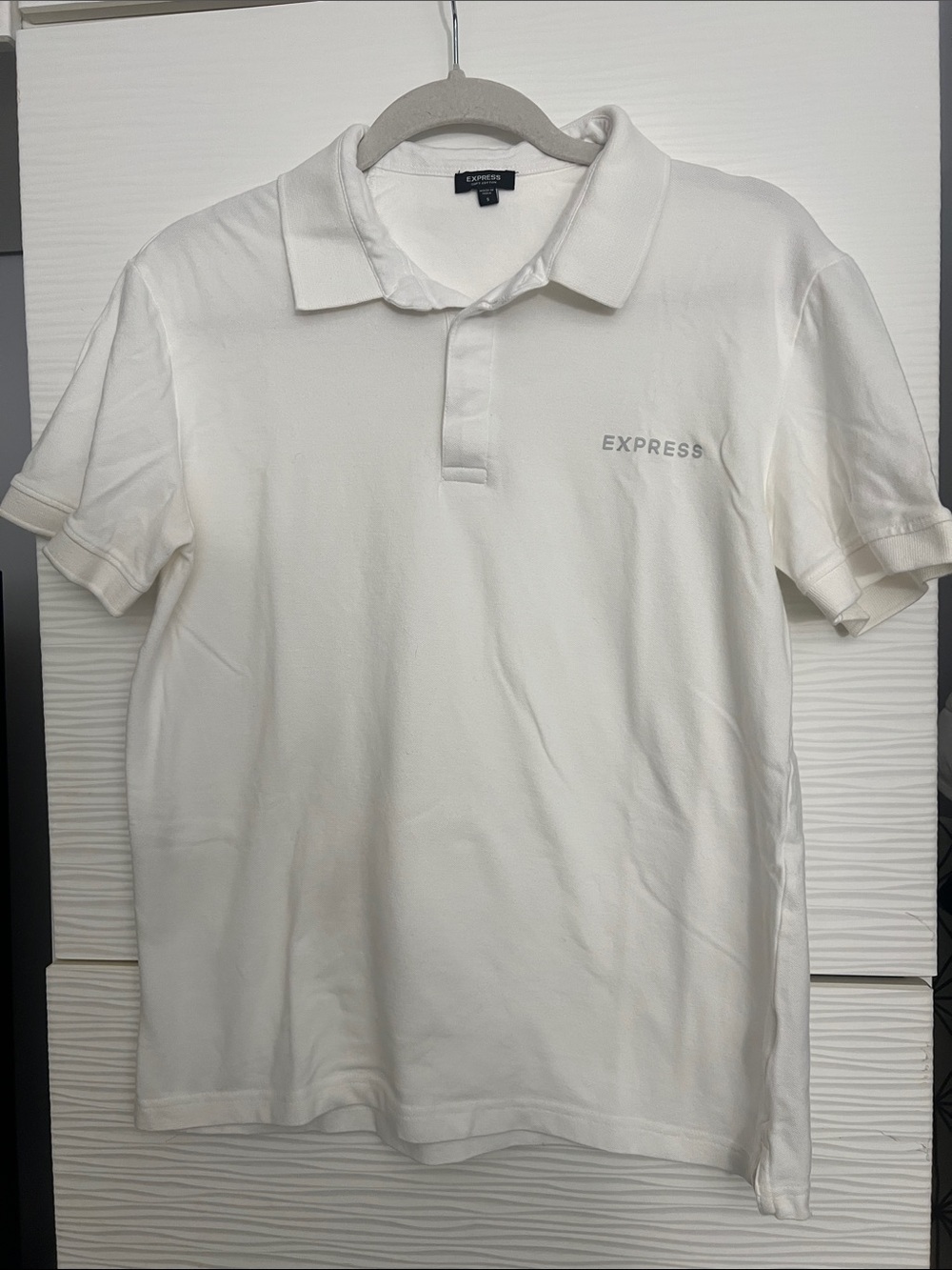Express Men's White Polo with Tonal Logo